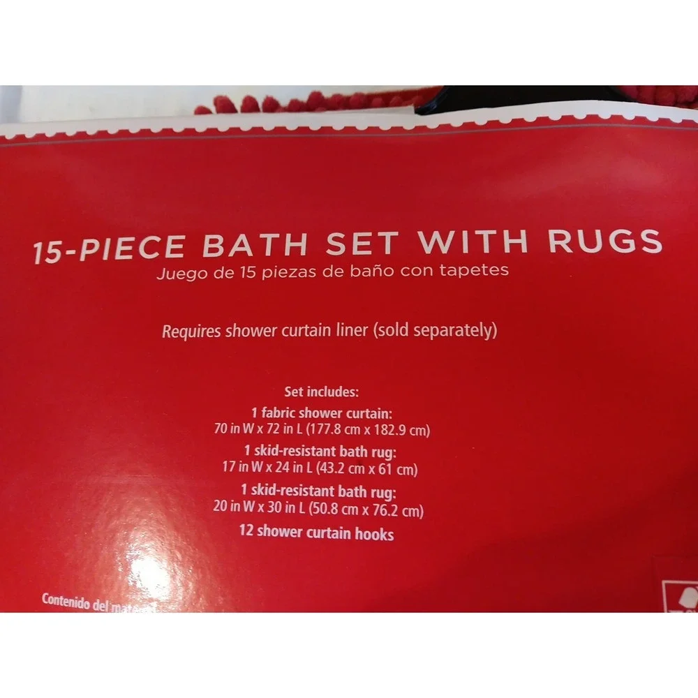 15‎ Piece Bath Set Christmas Curtain Rugs Hooks Holiday Pretty Berries Decor